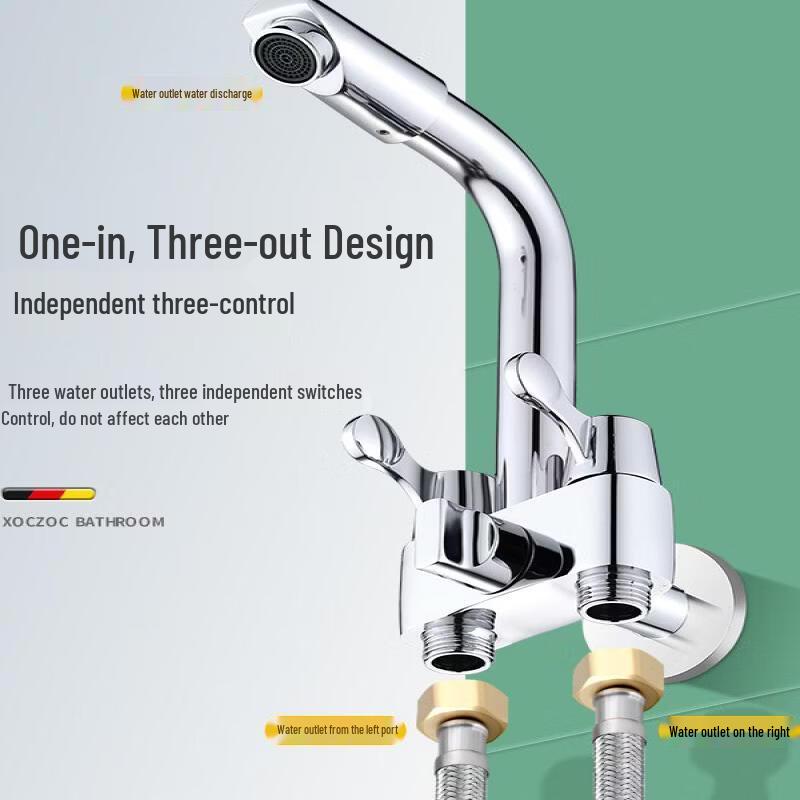 Brass 3-Outlet Washing Machine & Mop Sink Faucet