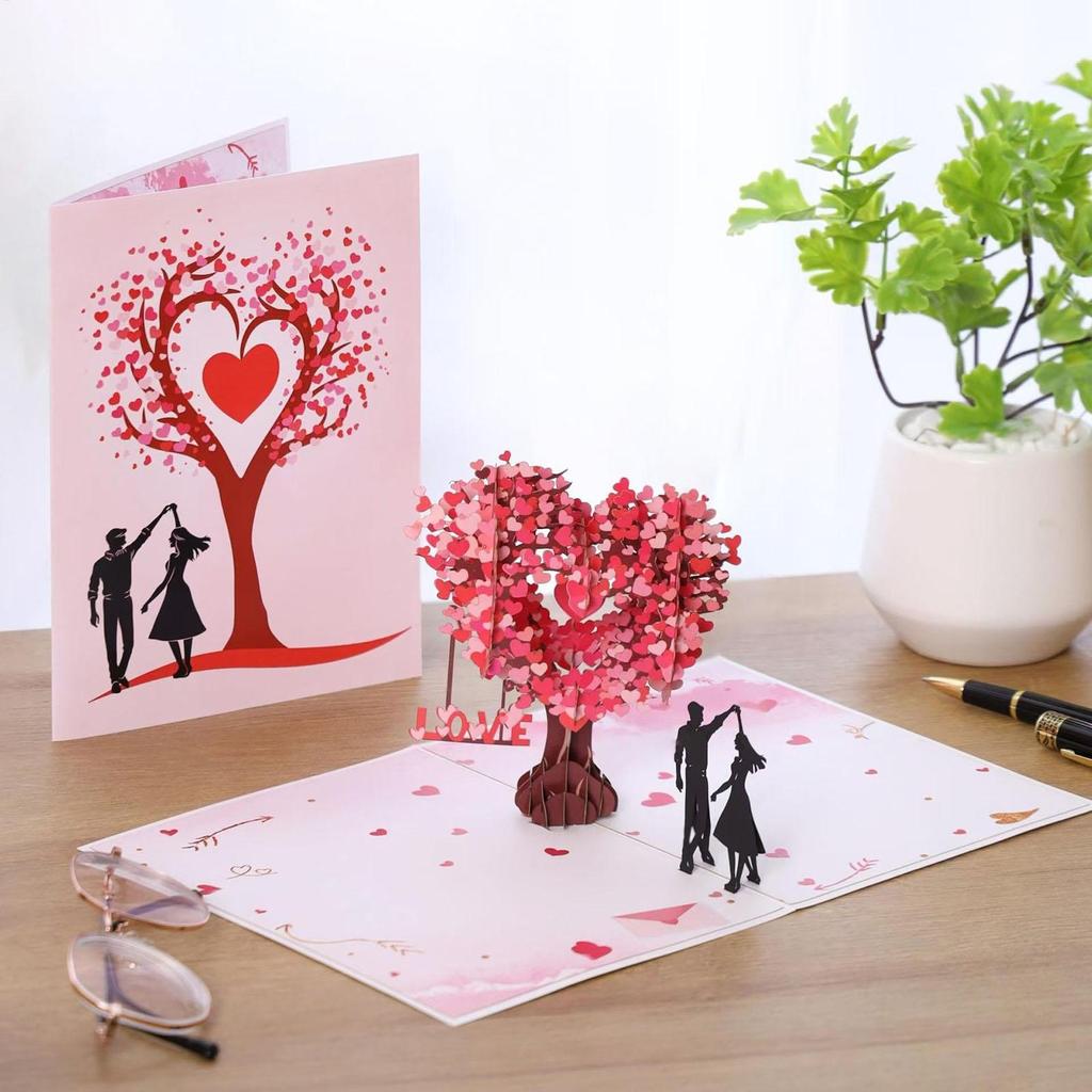 3D Love Tree Valentine'S Day Greeting Card with Envelope Romantic Paper Love Heart Tree Design for Wedding New Year Gift Card