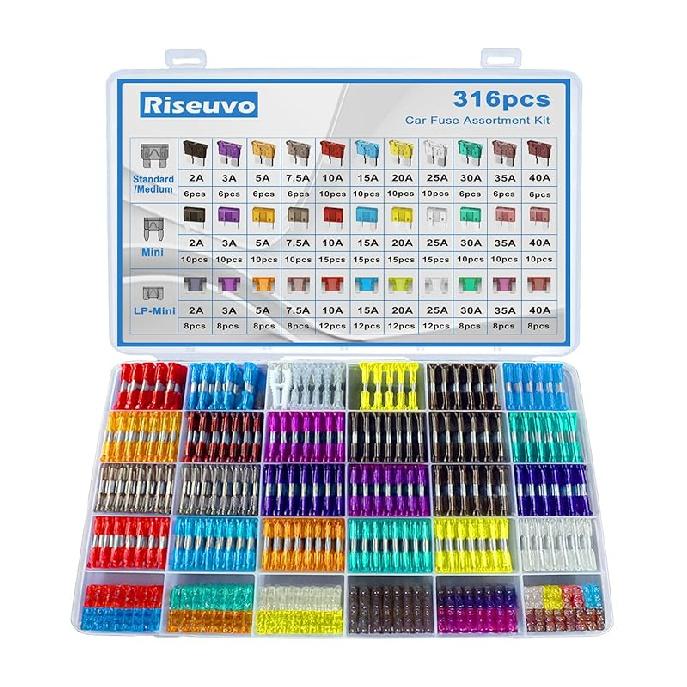 Riseuvo 140 Pcs Low Profile Mini Fuse Kit - Automotive Blade Fuses Assortment Kit For Car, Truck, RV, Boat With Fuse Puller (2A 3A 5A 7.5A 10A 15A