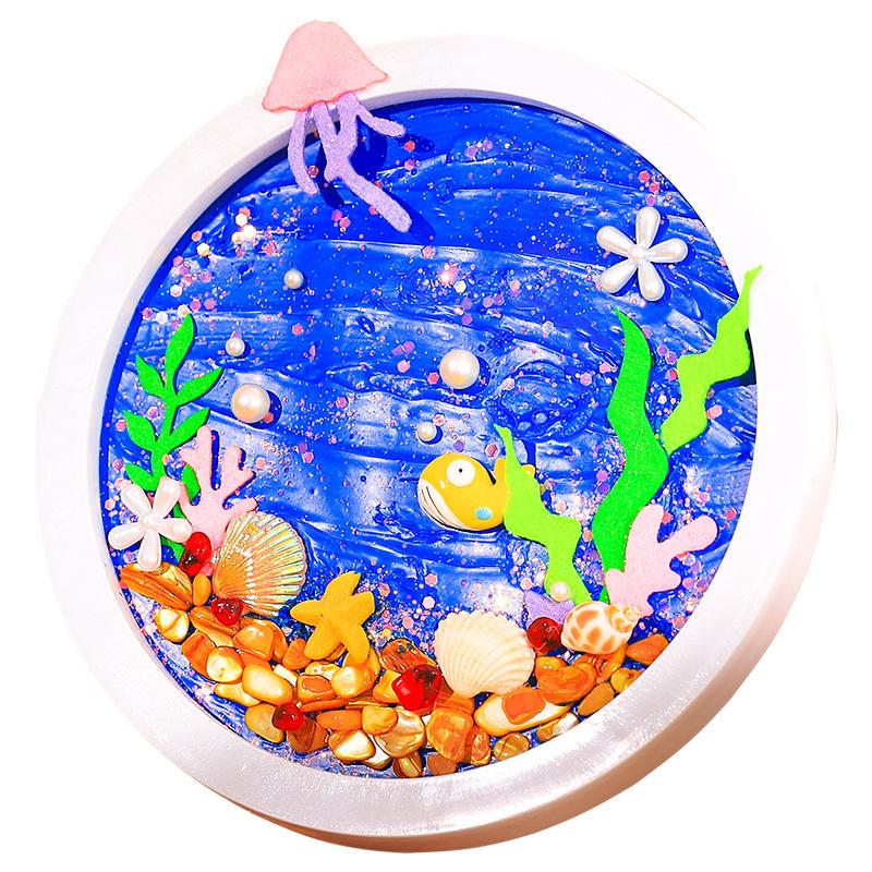 DIY Craft Kit: Textured Painting with Clay, Cream Glue, Round Plate & Photo Frame for Kids' Creative Gifts