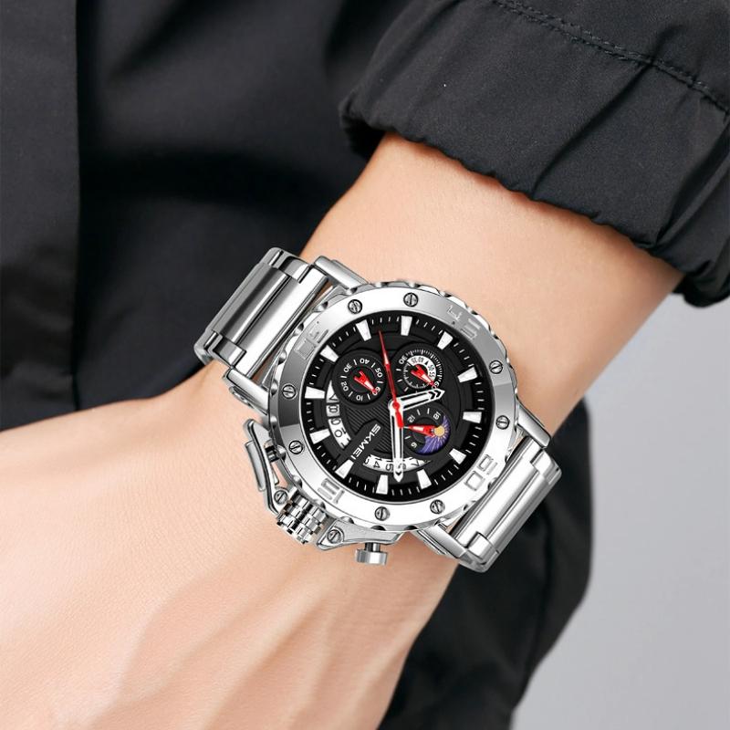Skmei Watch for Men Top Brand Luxury Big Dial Stainless Steel Waterproof Chronograph Wristwatches with Date