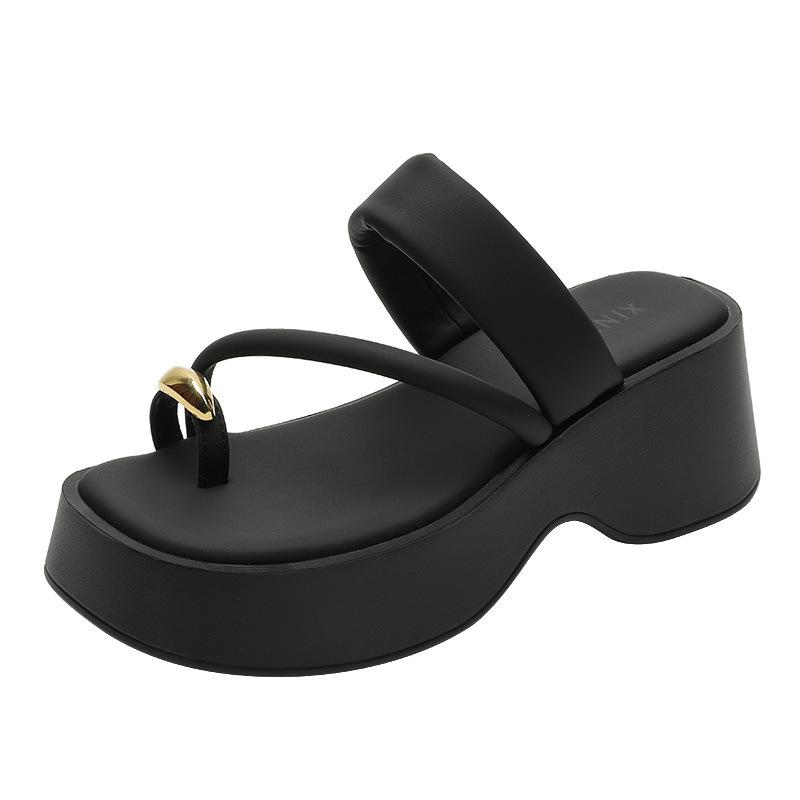 Platform slippers women's outer wear spring and summer new heightening muffin bottom summer toe flip-flops shoes versatile beach sandals