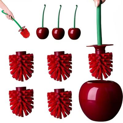Rote Kirsche Toilettenbürste Langer Griff Weiche Borsten Toilettenbürstenhalter-Set Toilettenreinigung Haushaltsbürstenhalter-Set Toilettennutzung