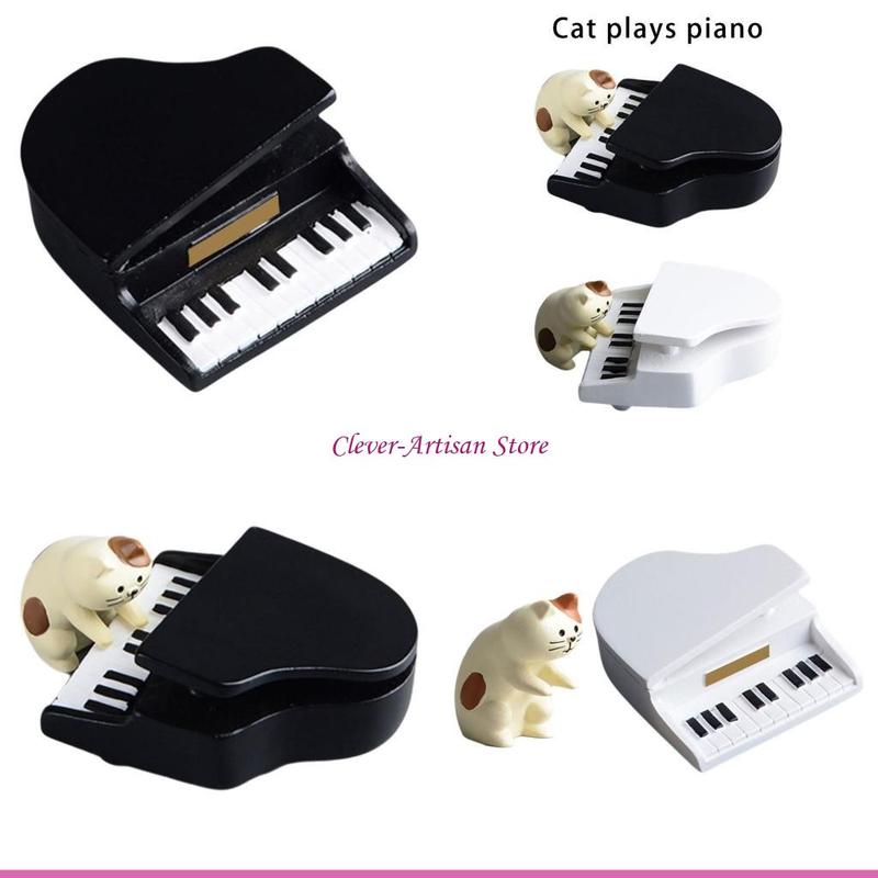 E06B Resins Cats Musician Sculptures Ornaments Set for Photography and Table Decors