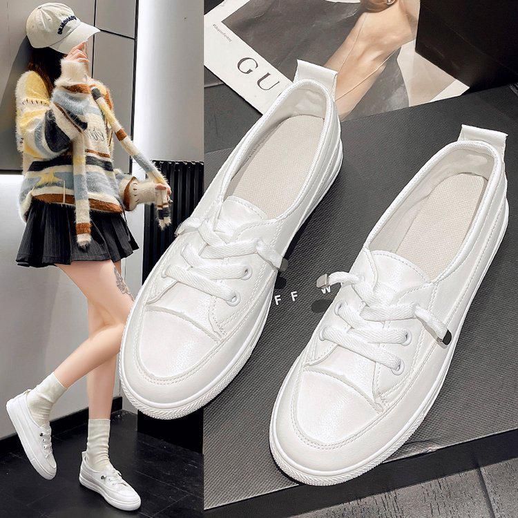 2025 Women's White Low-Cut Canvas Sneakers - Round Toe, Lace-Up, Flat Bottom Casual Shoes