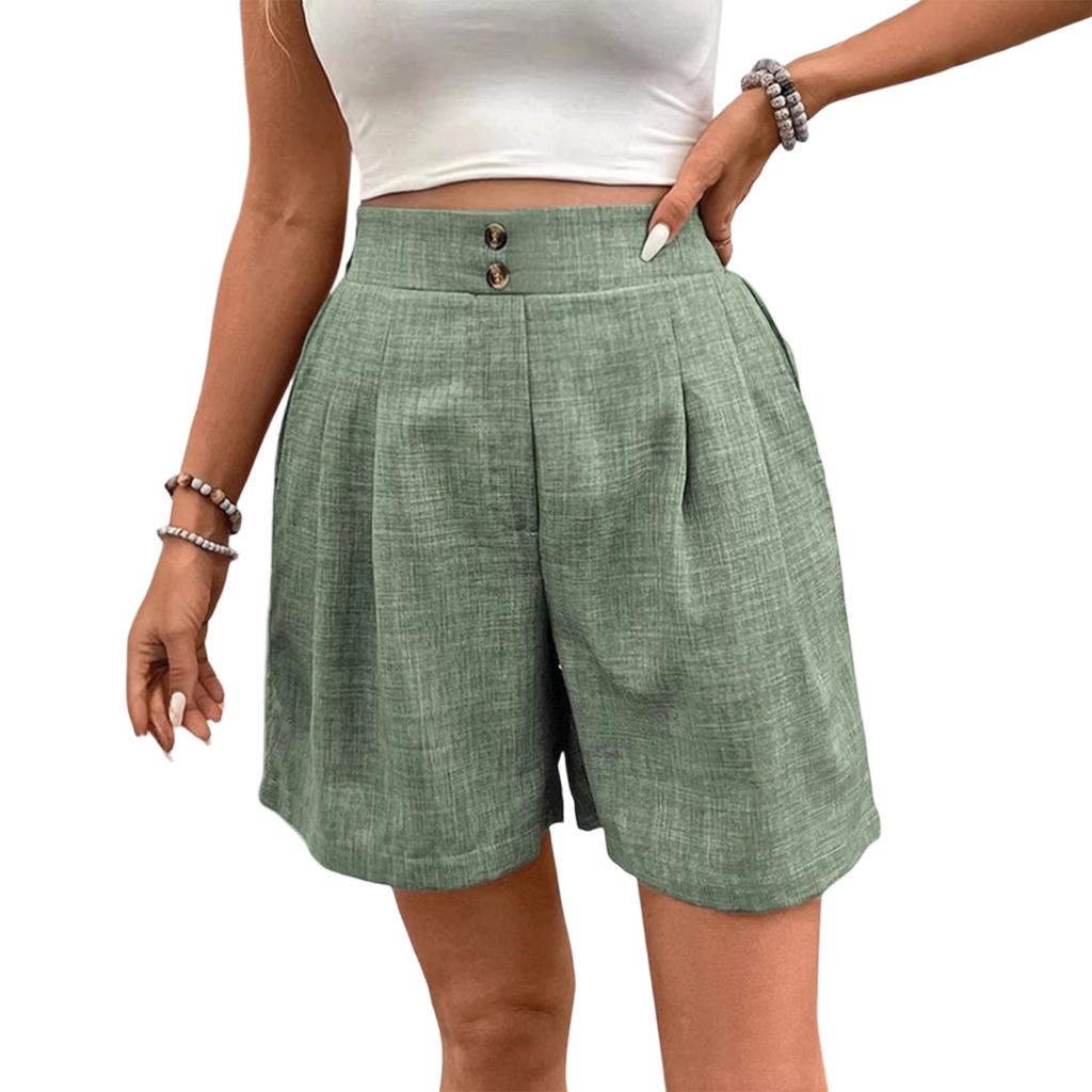 Women's Casual Button Front Elastic Waistband Shorts High Waist Loose Fit Summer Lightweight Breathable Fabric Comfortable Design