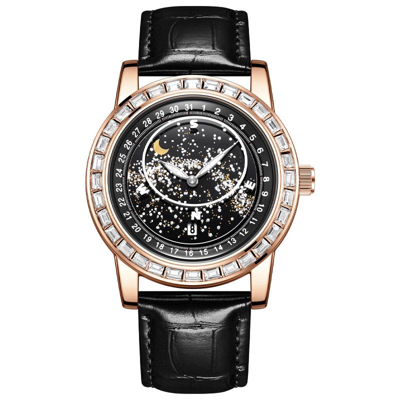 

Galaxy Planet New Concept Personality Fully Automatic Quartz Watch Belt Watch Men S Rhinestone Business Fashion Men