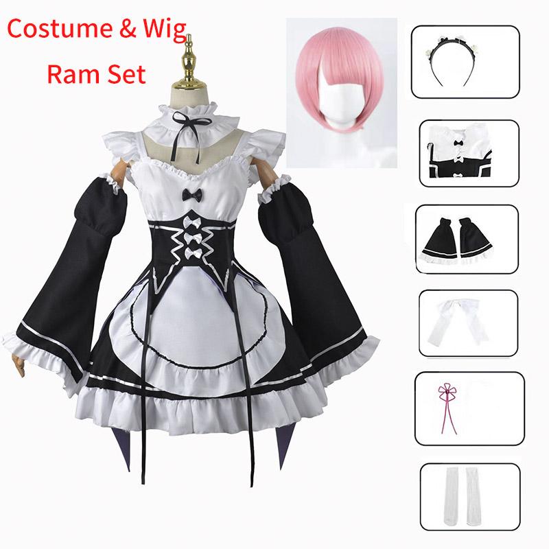 Ram Rem Cosplay Re Zero Re Life Different World Cosplay Costume Maid Servant Dress Twins Wigs Full Set For Role Play