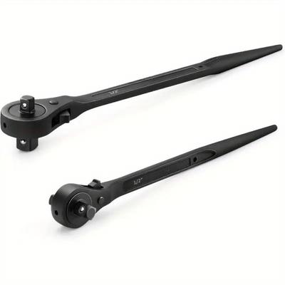 Square Head Double Ended Ratchet Wrench Heavy Duty Round Head Quick Release for Auto Pipe DIY Spanner Lever Hand Tool