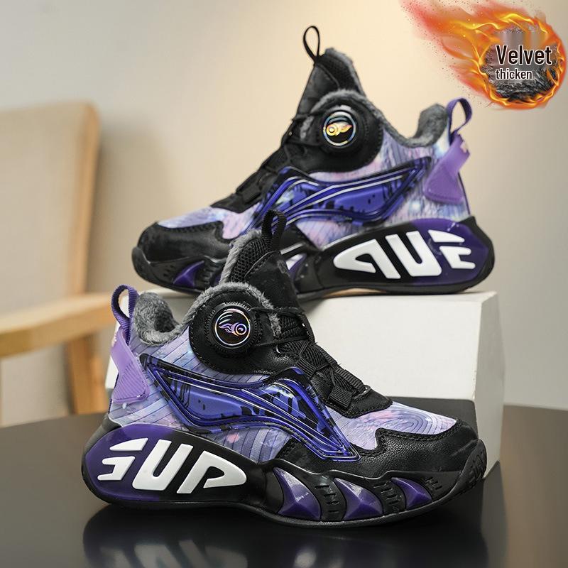 Boys' 2025 Winter Plus Velvet Warm Non-Slip Basketball Sneakers for Kids