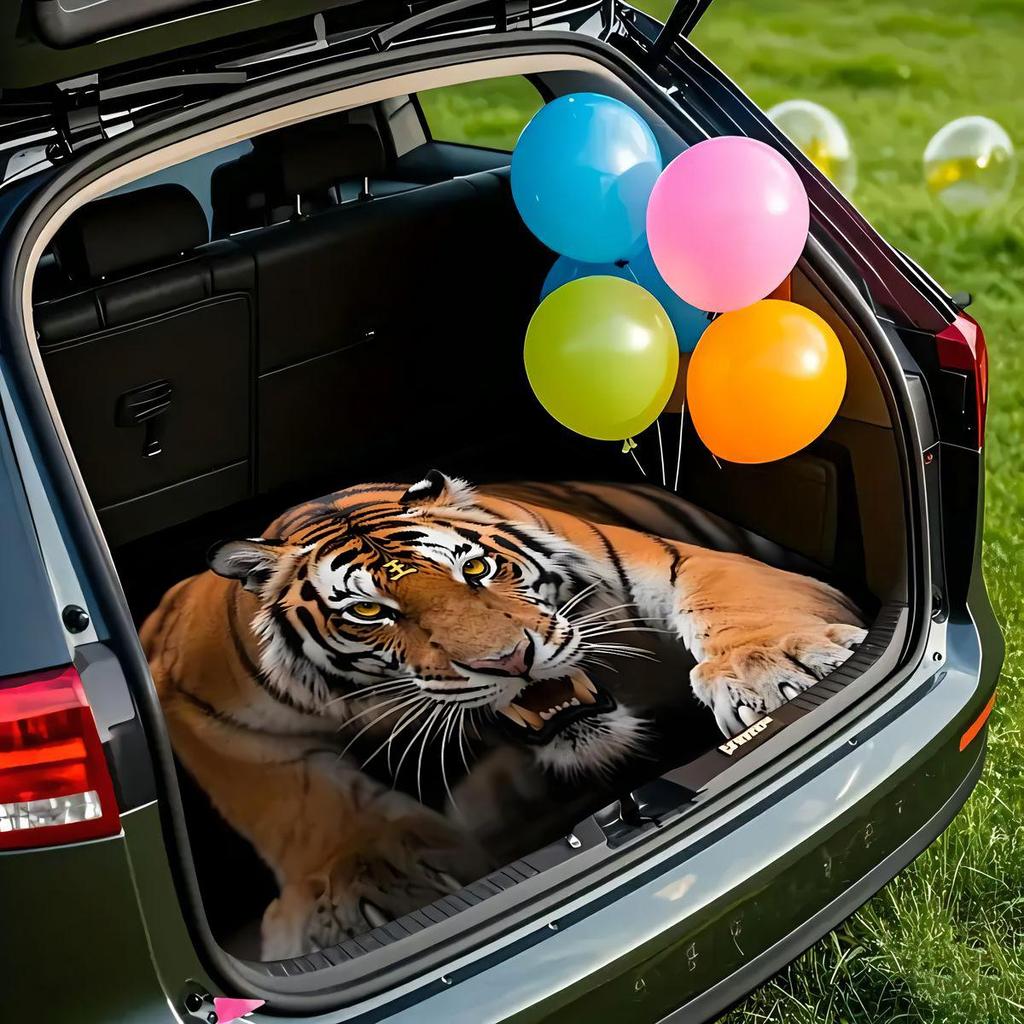 1Pcs Tiger Print Car Trunk Mat Non-Slip Heavy-Duty Cargo Liner for SUVs Sedans Trucks Protects Against Pets Protective Cover