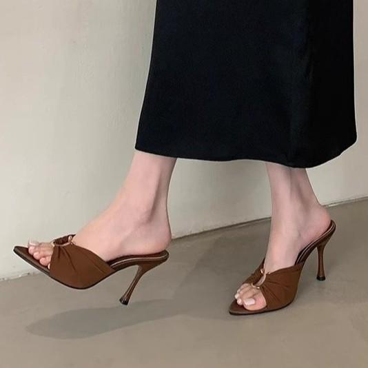 Summer Women Slippers Fashion Open Toe Thin High Heels Shoes Street Style Stripper Party Slides Zapatos De Mujer