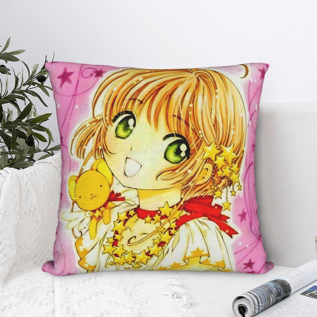 Cardcaptor Sakura Square Pillow Cases Anime Cartoon Cushion Cover Funny Zipper Decor Throw Pillow Case Cover for Sofa 18"x18"