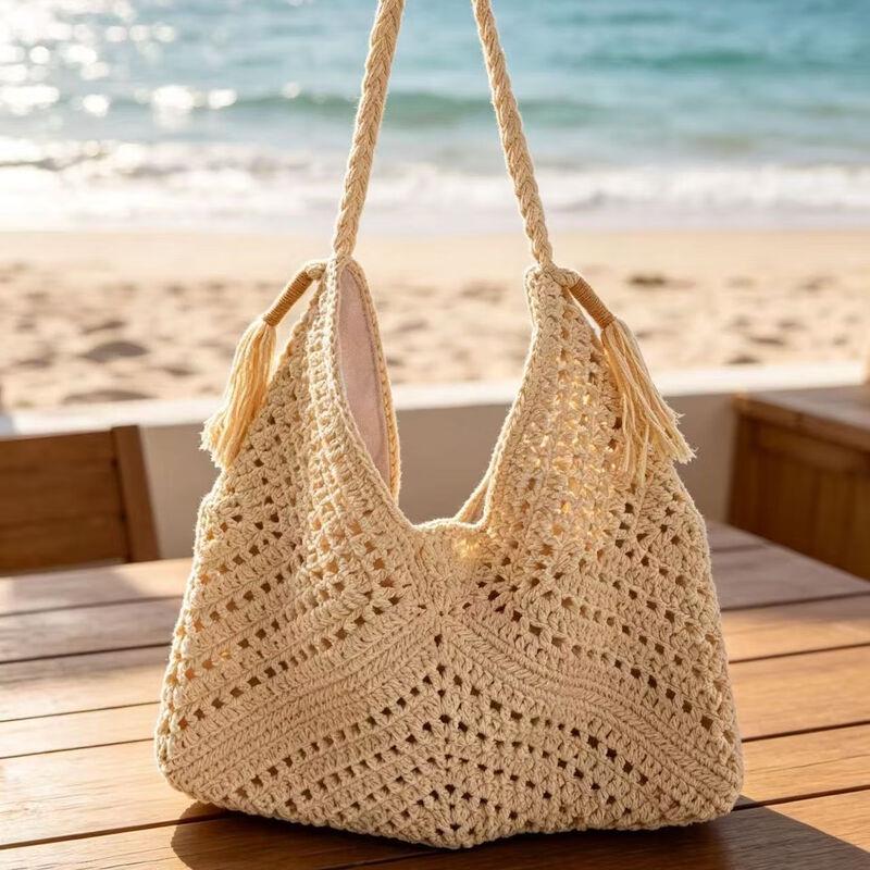 Kairui Korean Style Handmade Crochet Straw Bag
