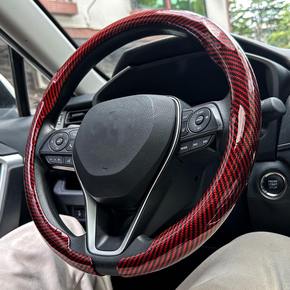 2025 New Universal Non-slip Luster Luxury Carbon fiber Breathable Round Car Steering Wheel Cover Protector Auto Accessories