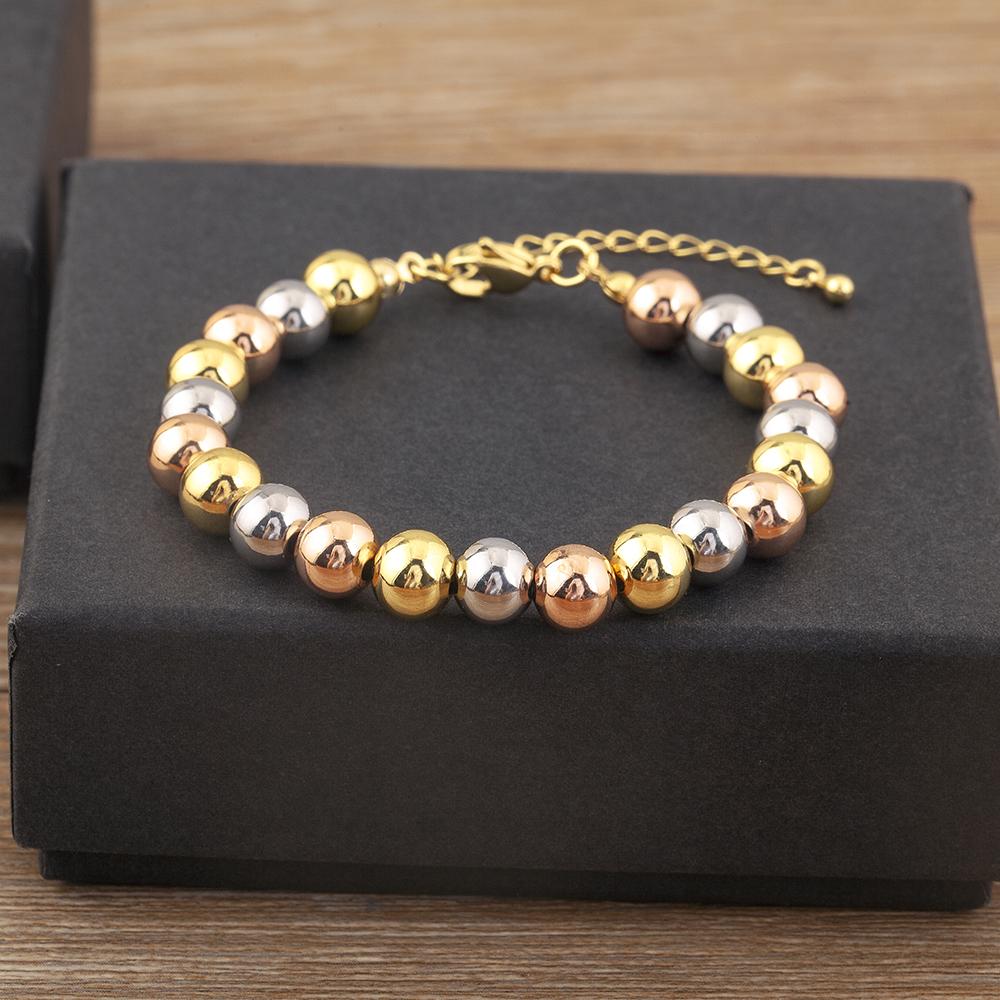 AIBEF Classic Simple Copper Round Bead Bracelet Gold/Silver/Rose Color Women Adjustable Bangle Jewelry Accessories Birthday Gift