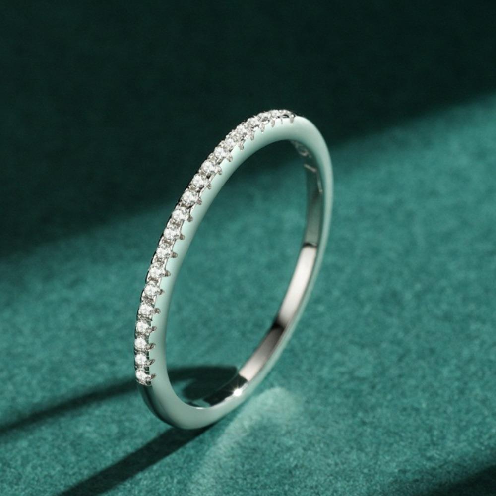 Anel Fila Diamantes Prata de Lei s925 Minimalista Moda Luxo Leve Zircônia Aliança Fina Joia