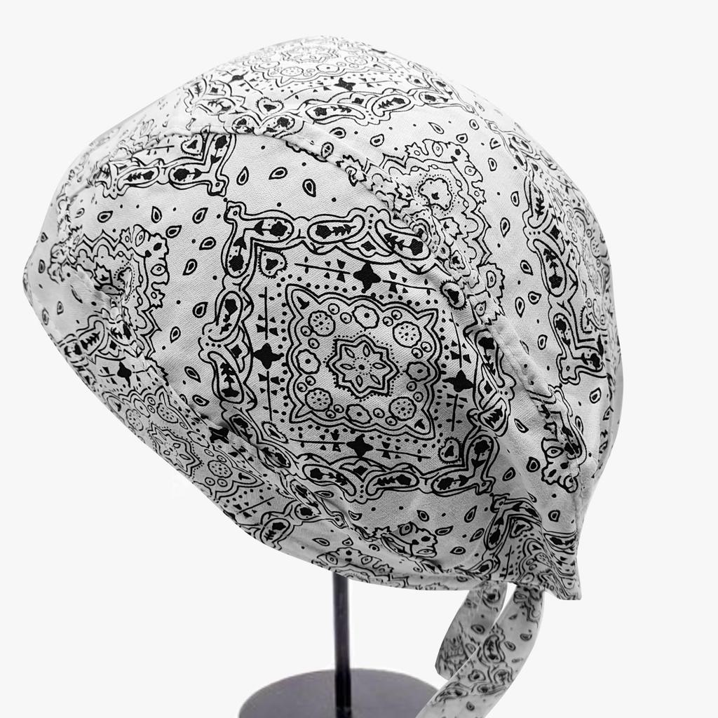 Trifong Bandana Cap White Cotton Paisley Bandana Pirate Hat Quick Dry Sweat Absorption Breathable Summer UV Cut Do-rag Inner Cap Bicycle Helmet