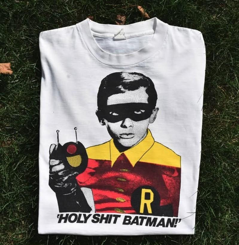 80 s -90 s Holy Sh*t Batman Aged T-Shirt White XXL M
