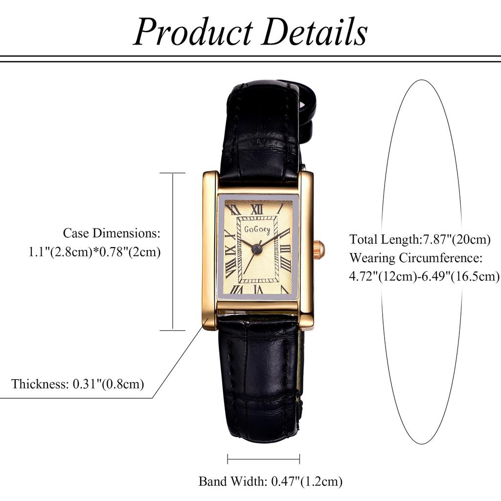 Simple and Stylish Square Leather Roman Analog Adjustable Quartz Black Perfect Gift for and Day Women's Watch Strap, Alphabet, Display, Waterproof,