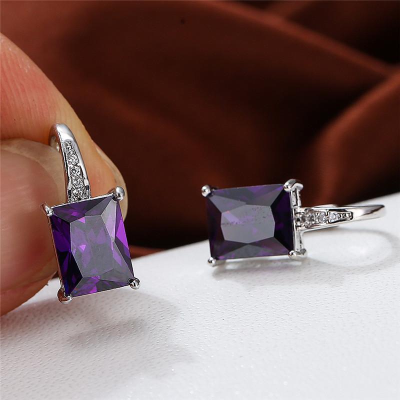Female Luxury Crystal Zircon Square Stone Hoop Earrings Boho Silver Color Engagement Wedding  For Women Gift