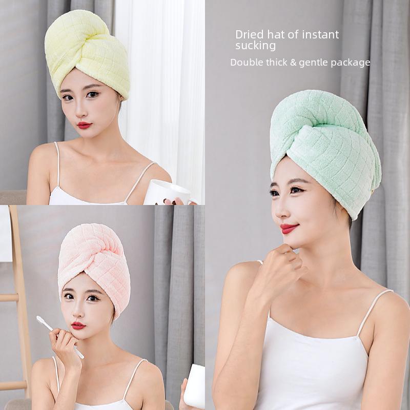 Women's Double Layer Quick-Dry Coral Fleece Hair Towel and Shower Cap - Super Absorbent and Thick with Headband
