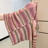 Autumn and Winter Rainbow Striped Long-sleeved Knitted Cardigan Sweater Jacket Top