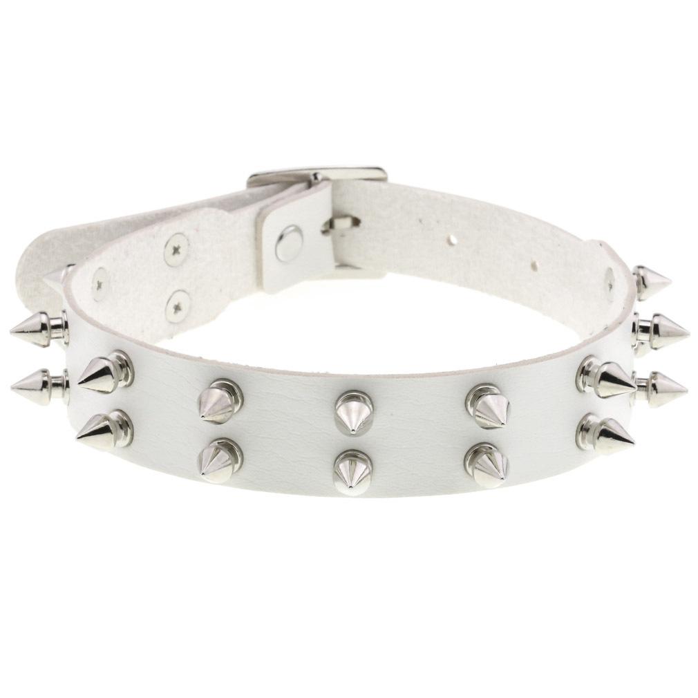 DIEZI Harajuku Bílý PU Kožený Kroužkový Choker Náhrdelník Pro Ženy Muže Vintage Gotický Hip Hope Nastavitelný Límcový Náhrdelník Šperky