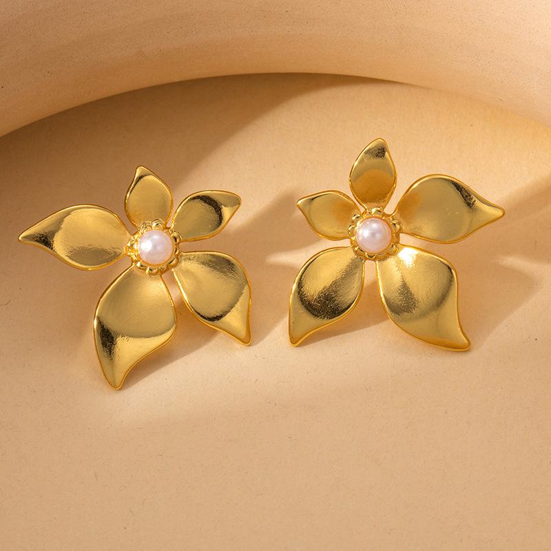Stainless Steel Flower Drop Earrings for Women Imitating Pearls Light Luxury Exquisite Not Fading Party Jewelry Jewelry Gift New