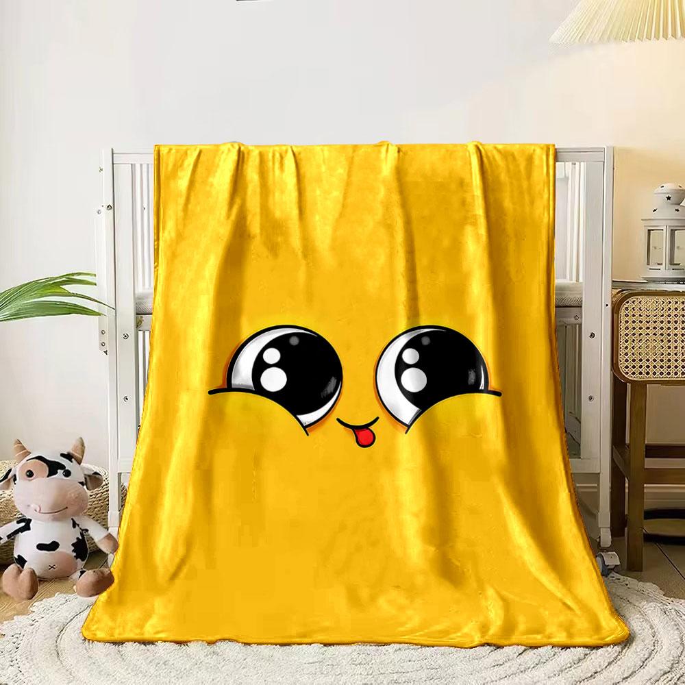 

Cute cartoon eyes and tongue on a bright yellow background. for all seasons blanket lunch break throw gift 80cm x 120cm