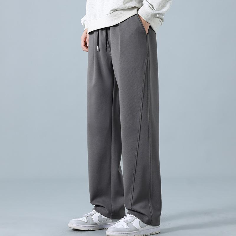 Men's spring and autumn new solid-color casual pants loose straight drape wide-leg pants drawstring youth sweatpants