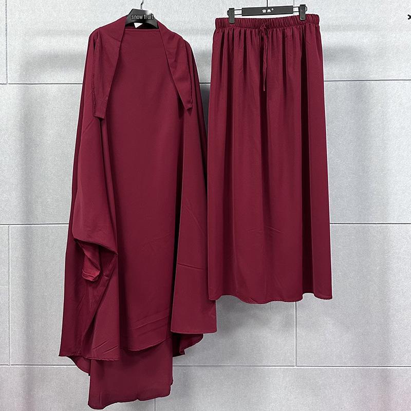 Plus Size Solid Color Dubai Dress & Skirt Set for Muslim Women - Loose Wide Hem