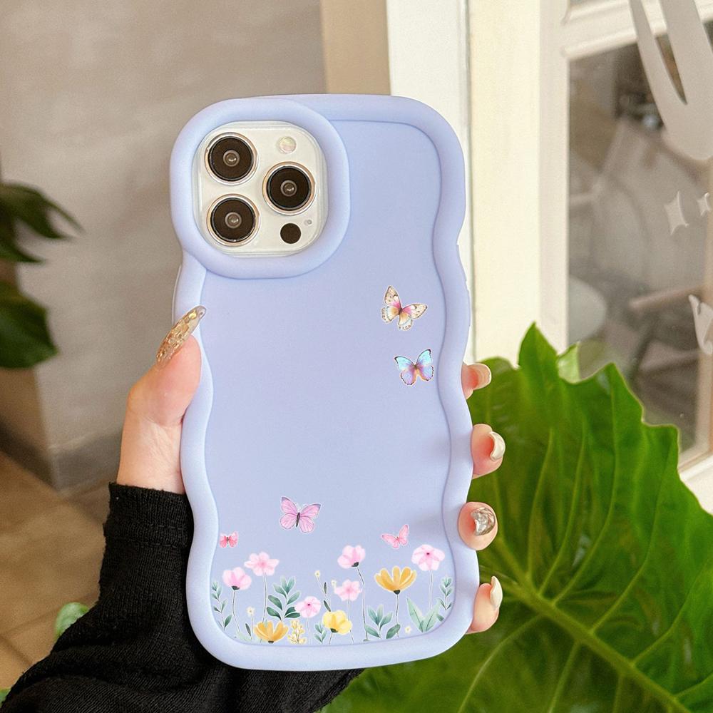 N86 Mały świeży kwiat motyl Macaron Falista krawędź etui na telefony iPhone 16 Pro Max Samsung S24 Plus S23 Ultra Xiaomi Redmi Note 13 etui odporne na wstrząsy