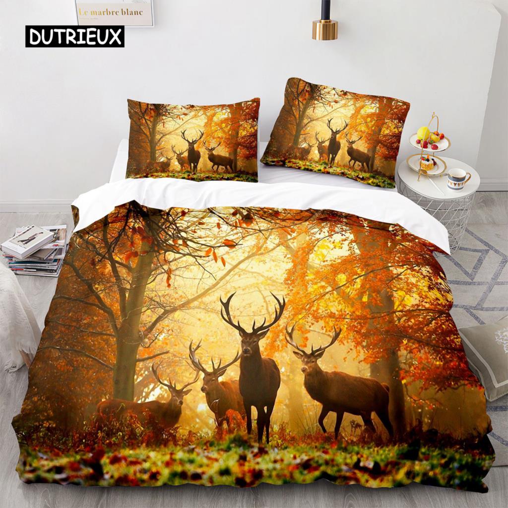 Bettbezug mit Hirschmotiv, 3D-Sonnenuntergang, Elch-Bettwäscheset für Kinder und Mädchen, weicher Mikrofaser-Bettbezug mit Reißverschluss