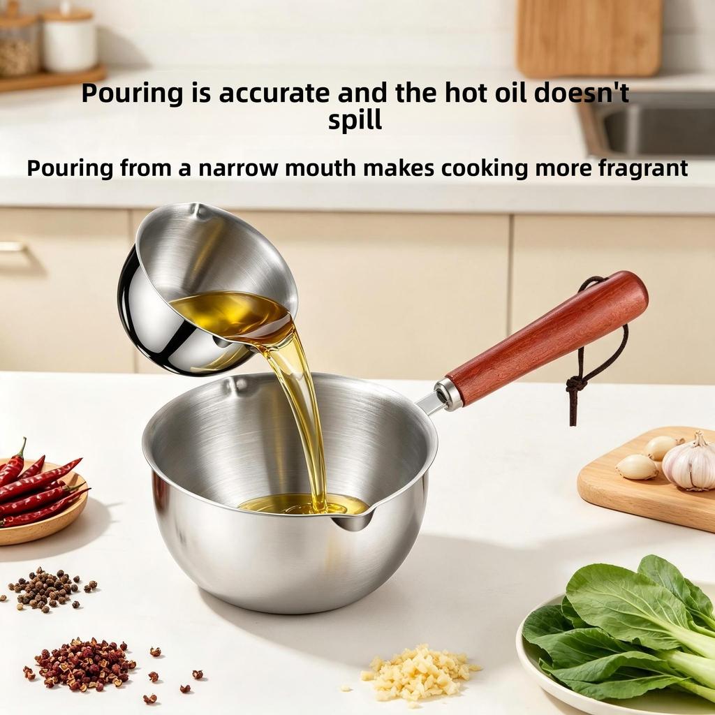 Wooden Handle Stainless Steel Mini Oil Pot Household Kitchen Pouring Oil Melting Butter Small Special Cooking Utensil