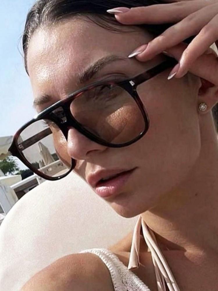 Vintage Double Beams Oversized Sunglasses Women Retro Brand Big Frame Rivet Sun Glasses Female Square Glasses