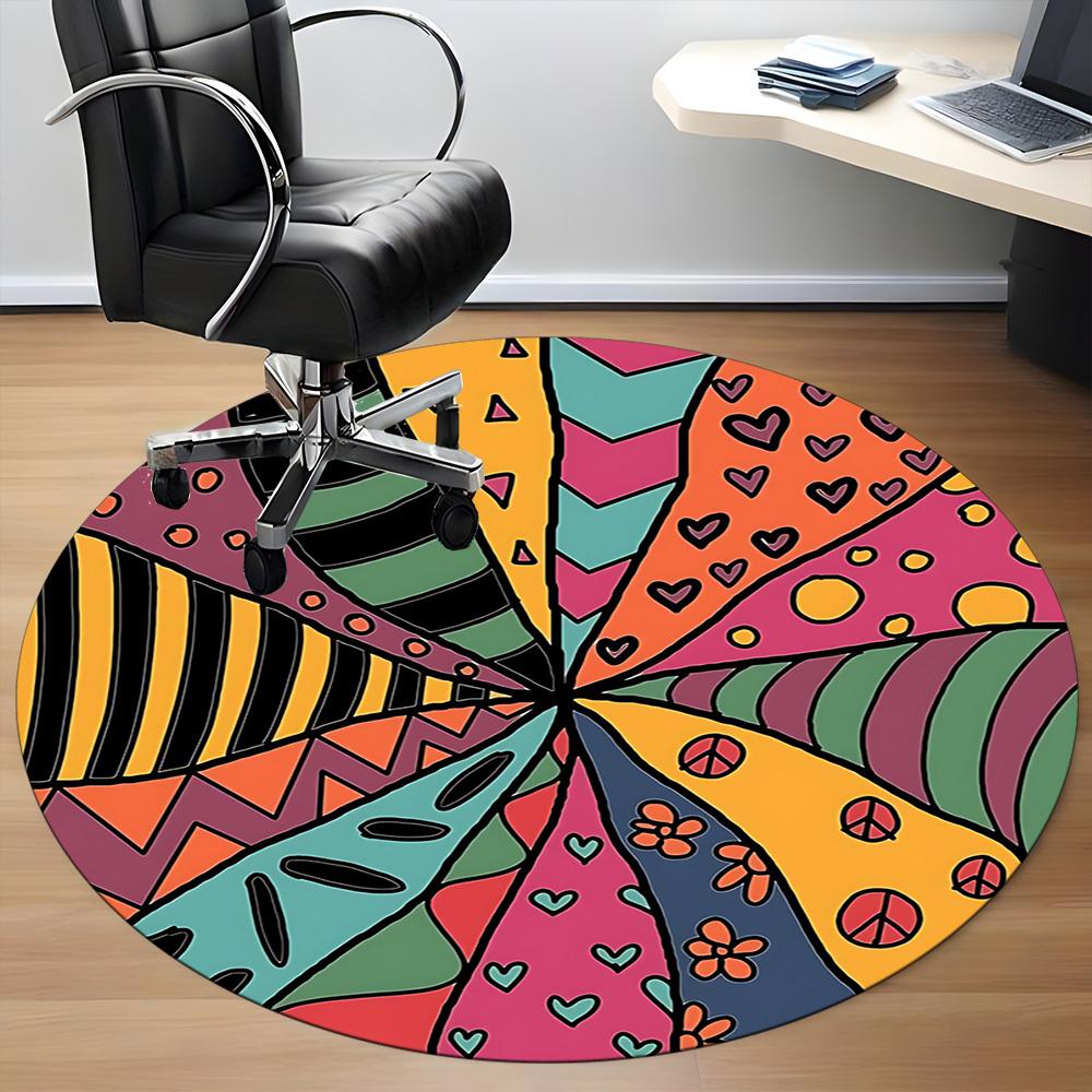 1pc Hippie Patterns Office Round Area Rug, Indoor Mat Suitable For Office, Under Office Chairs Bedroom Living Room Home Decor, Room Deco 037