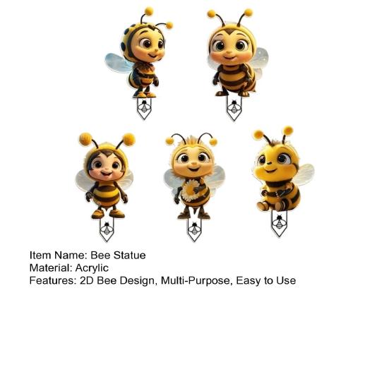 5Pcs Bee Statue 2D Bee Design Gardens Porches Bee Ornament Bright Yellow Bee Sculpture Yard Decoration