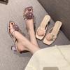 Fashion Aneikeh Summer Fashion Lace Flower Square Toe Women's Slippers High Heel Sandals Beach Slippers Zapatos Wedding Shoes Bride