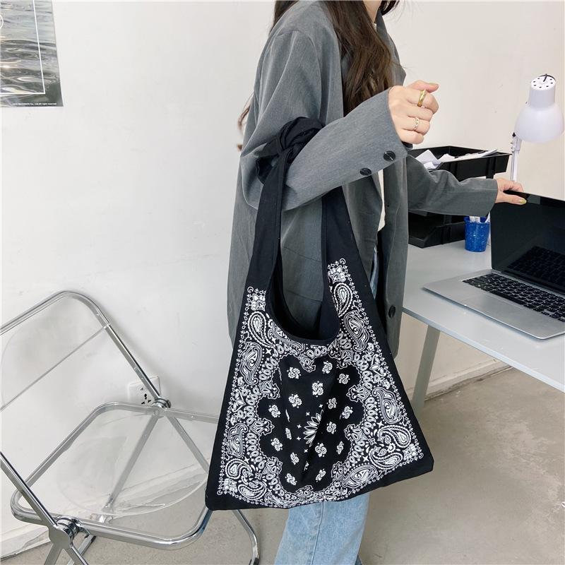 Retro Women Handbag Canvas Shoulder Bag Big Size Handbag Tote Ladies Casual Flower Printing Shoulder Bag