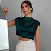 Women's Spring Summer Pleated Satin Shirt Color Ding Imitation Silk Short Shirt