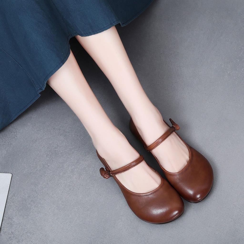 Chaussures simples rétro faites à la main à semelles plates en cuir Chaussures confortables à semelles souples Chaussures simples pour femmes