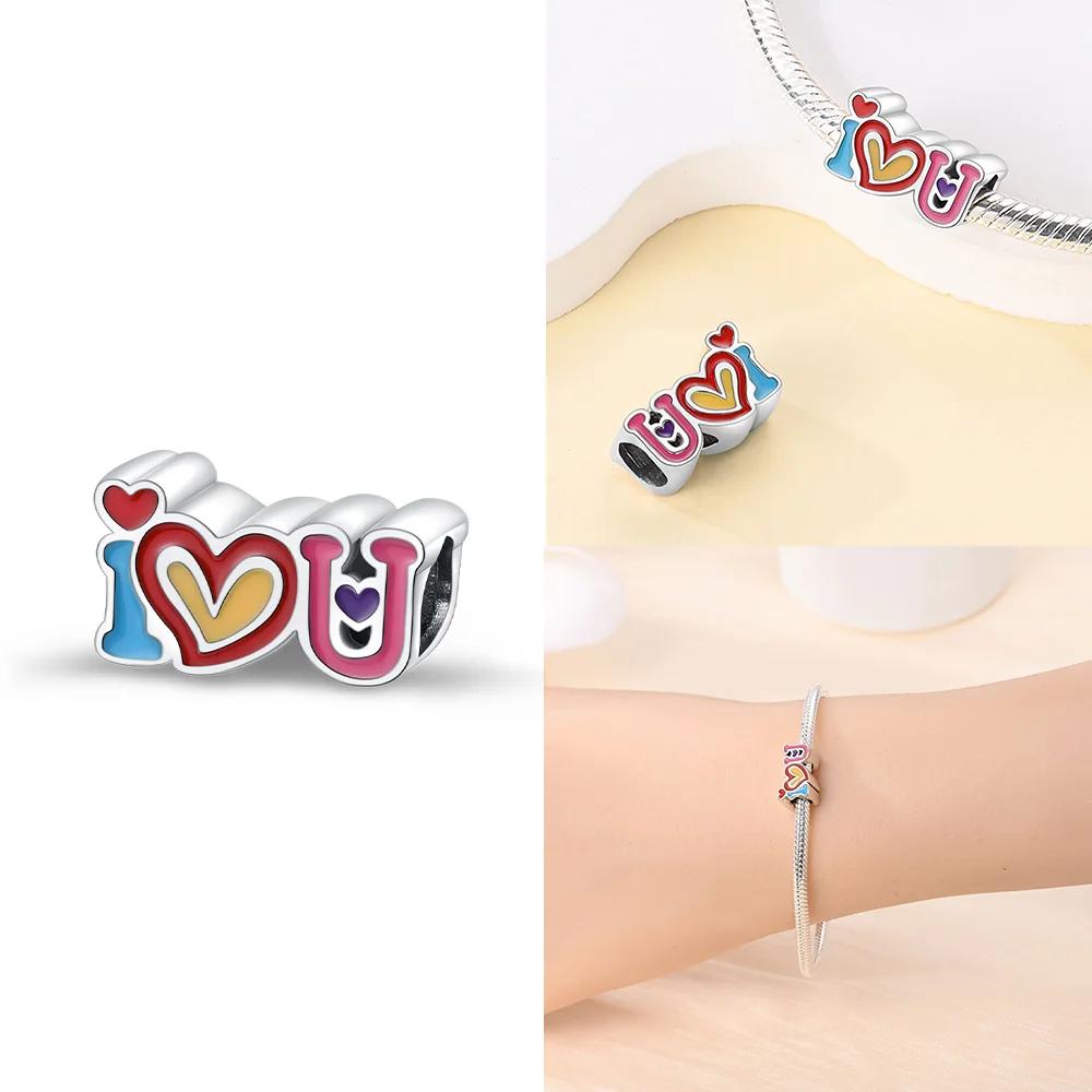 Original Blue Zircon Heart Pendant Couples Beads Fit Bracelet Charms Copper Women Jewelry Wedding Fine Gifts Diy