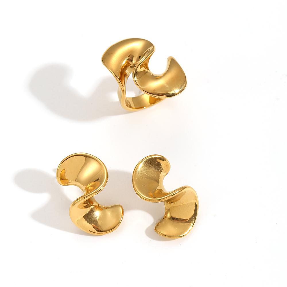 New Stainless Steel Golden Spiral Ring Earring Combination Geometric Trend Party Jewelry Simple Desig Jewelry Gift