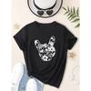 European Sizes Pure Cotton Short-Sleeve Tee - Black Casual Top with White Peace Sign & Floral Hand Gesture Print, Shirts for Kids
