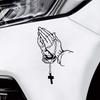 Custom Cross and Rosary Gesture Waterproof Car Decal for Rear Window Decoration