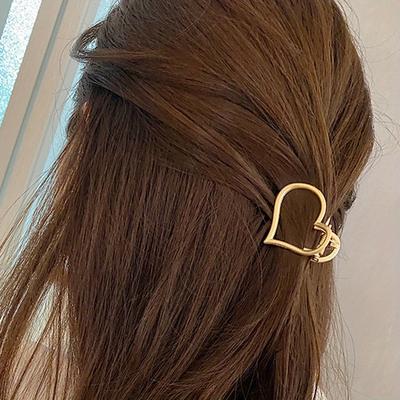 Single Heart Shaped Hair Clip Compatible for Women Minimalist Elegant Hairpins with Smooth Clamp, Hold for Braids, Buns, Ponytails, Updos Hollow Out S