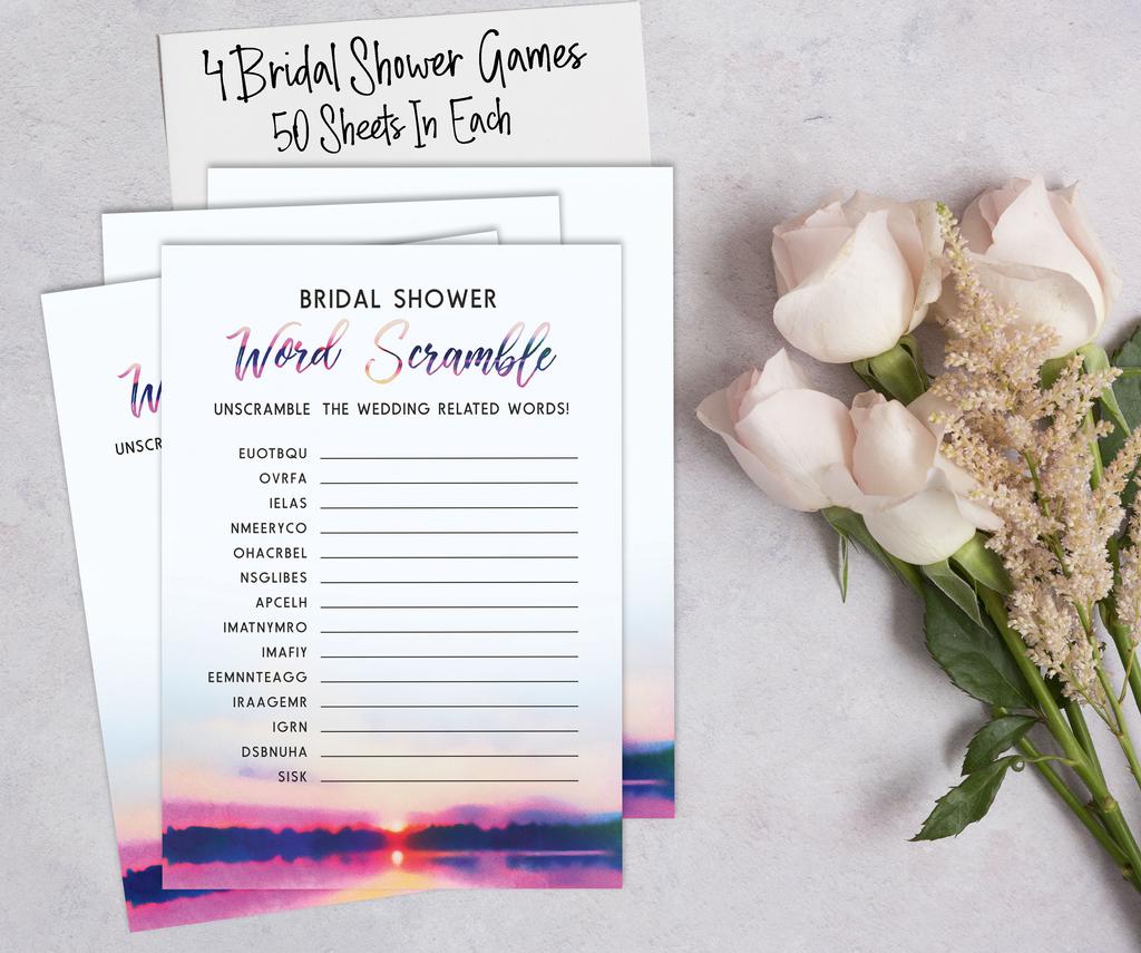 Inkdotpot Bachelorette Party Games Set Bundle Of 4(50 Sheets Each) w Miss to Mrs Gold Banner Nature Fun Bridal Shower Games