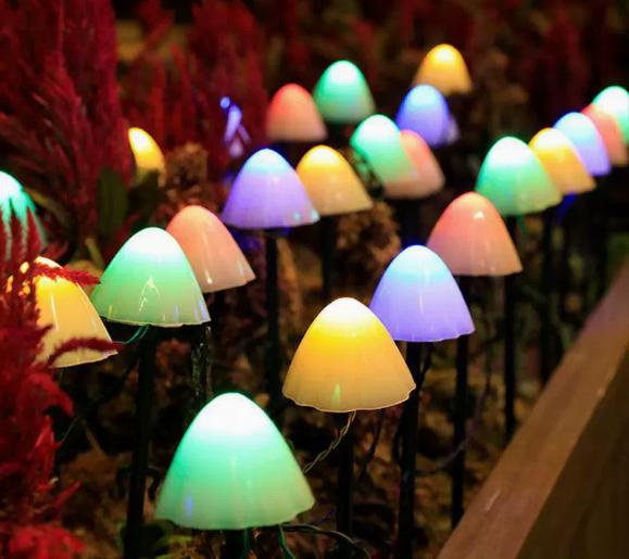 5M 20 LED Solar Powered Mushroom String Lights Outdoor Waterproof Garden Lawn Yard Camping Decorative Lighting with Stake and Solar Panel