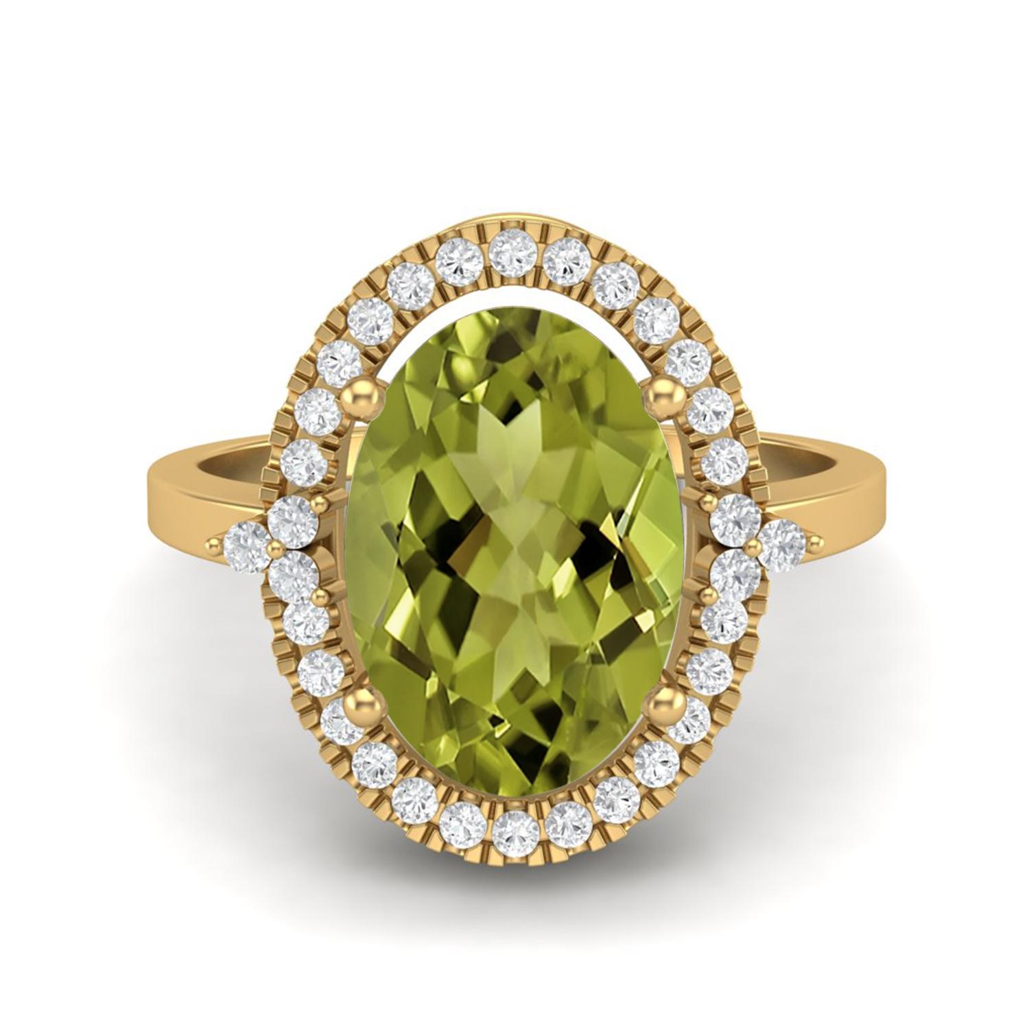 6.5 Ctw Oval Peridot 925 Sterling Silver Gold Vermeil Cocktail Women Engagement Ring 6